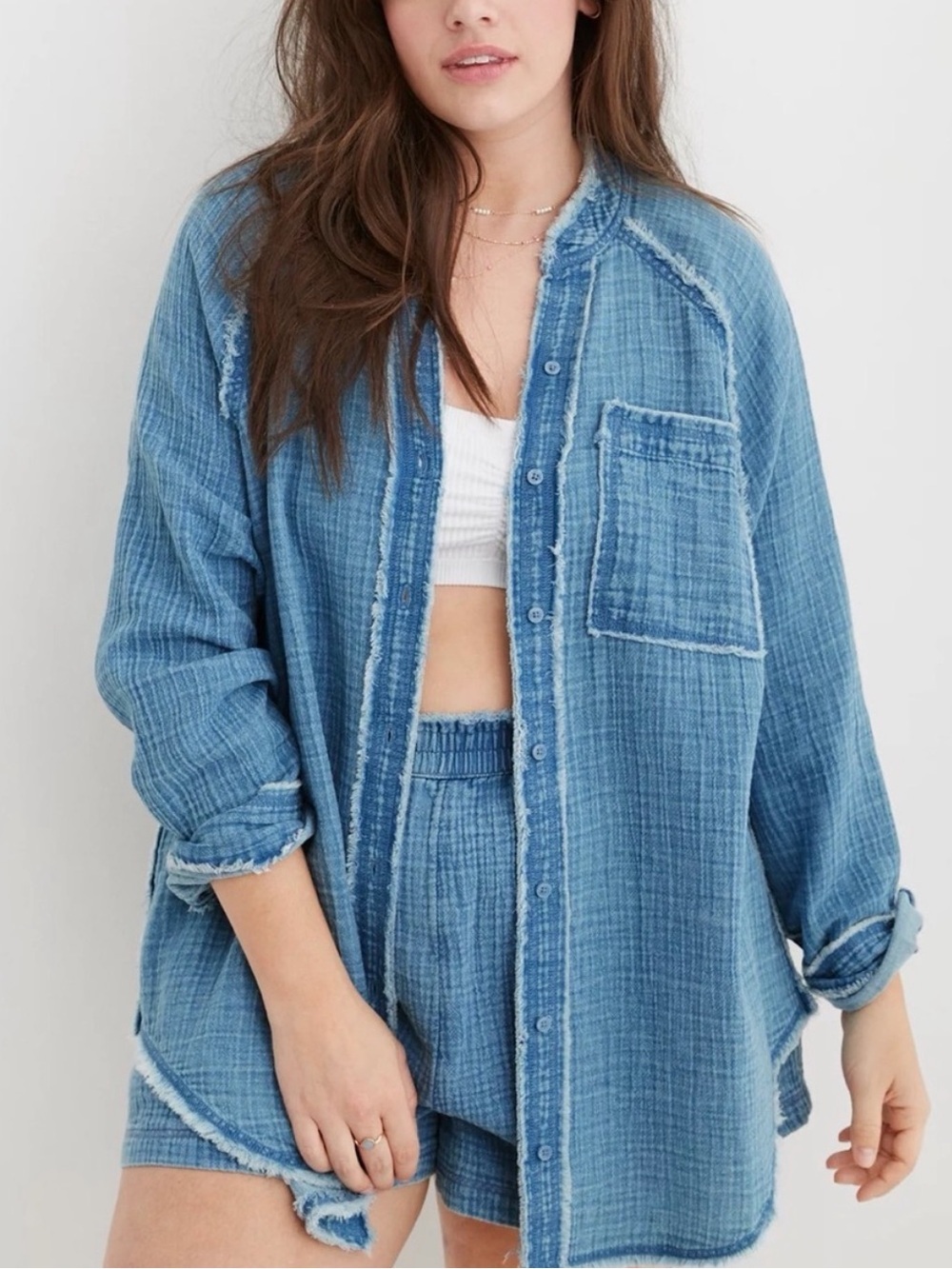 Aerie Gauzy Button Up Shirt Size Medium Oversized Beach Coverup
